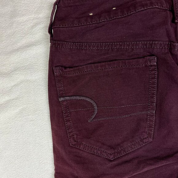 American Eagle Red Burgundy Jegging Size 4 Skinny Leg Low Rise Stretch Denim - Picture 8 of 16